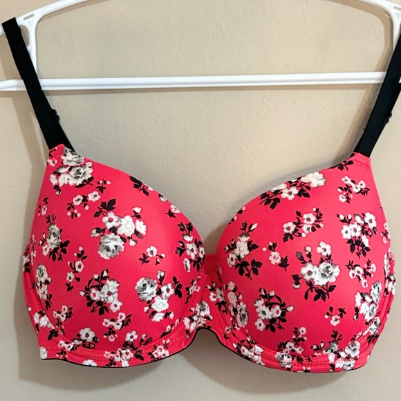 PINK Victoria's Secret Red and Black Florals Bra 32DD - Picture 2 of 11